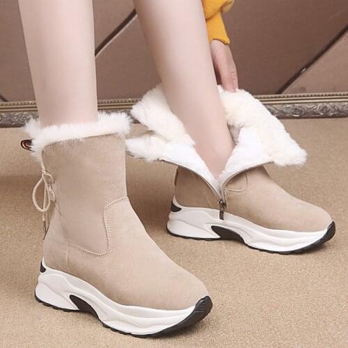 Winter Platform Boots Leather Snow Boots Female Casual Shoes For Women Booties Black Lace-Up Ankle Boot