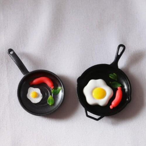 1:12 Dollhouse Miniature Egg Sausage Frying Pan Set Dollhouse Miniature Kitchen Utensil Cooking Ware Play Kitchen Toy