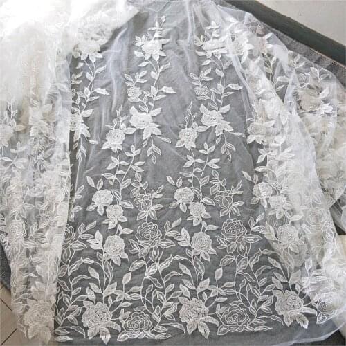 1yards high-grade mesh embroidery sequins lace fabric cloth wedding performance dress designer fabric for patchwork