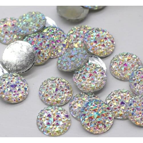 14mm 50pcs Round Shape Crystal AB Rhinestones Glue on Flatback silver base Spacer buttons for DIY Garment Jewelry