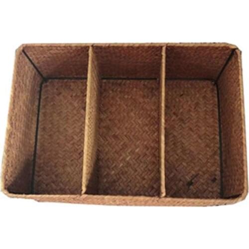 3-Section Wicker Baskets for Shelves, Hand-Woven Seagrass Storage Baskets Toilet Paper Basket Large