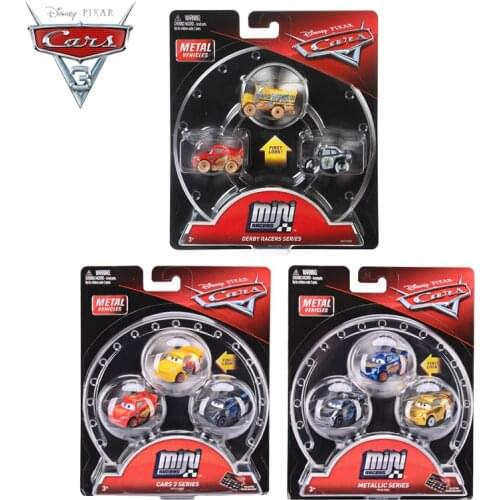 3Pcs/Set Disney Pixar Cars 3 Metal Vehicles Mini Racers Lightning McQueen Black Storm Jackson Luigi Guido Car Toys Boy Baby Gift
