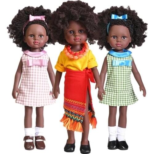 35cm Black African Reborn Doll Full Silicone American Baby Dolls Vinyl African Doll Pretty Girl Toy Bath Toy Gifts Dress UP Toys
