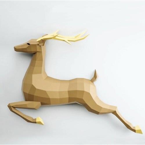 Elk Moose Wapiti 3D Low Poly Paper Model DIY Home Wall Decoration Papercraft Company Studio Animal Statue Creative Art Ornament