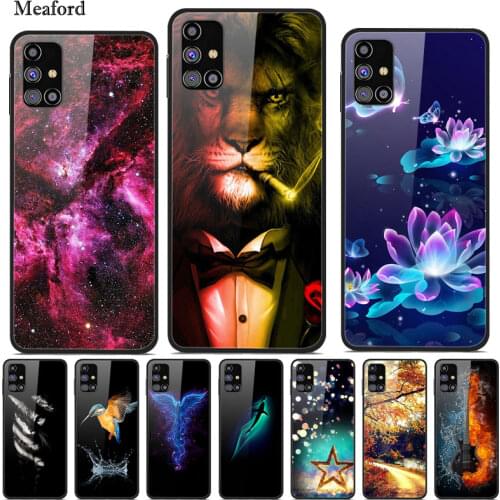 For Samsung M31S Case 2020 Bumper Lion Pattern Hard Tempered Glass Case For Samsung Galaxy M31S Phone Back Cover M 31S M31 S