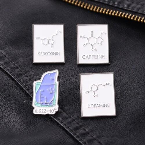 Black Letters Lapel Pins Chemical Formula Enamel Badges Fashion Womens Brooches For Backpack Metal Hijab Pins Decorative Brooch