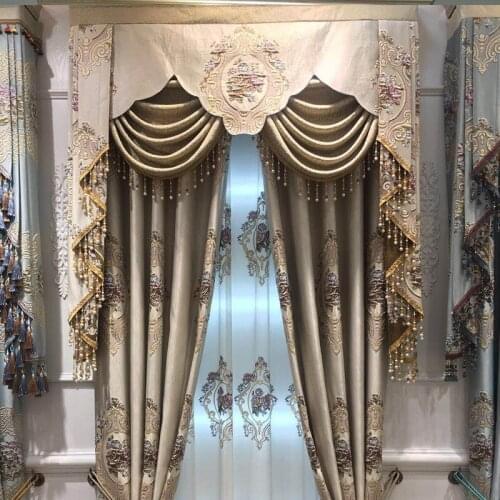 European Luxury embossed printed curtains For living Room Bedroom chenille Blackout curtains Treatment Drapes Home Decor