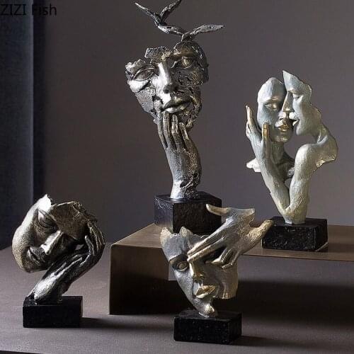 European Abstract Face Resin Pendulum Creative Character Head Sculpture Crafts Office Living Room Porch Home Decoration Modern