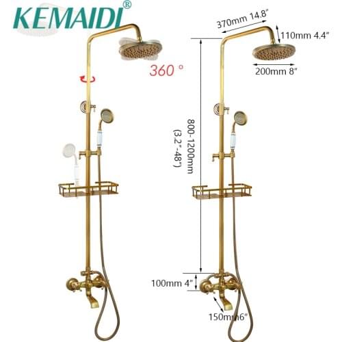 KEMAIDI Solid Brass Bathroom Mounted Brass Rainfall Shower Faucet Set Antique Brass Handshower Bathtub Shower Faucets 10 Choice