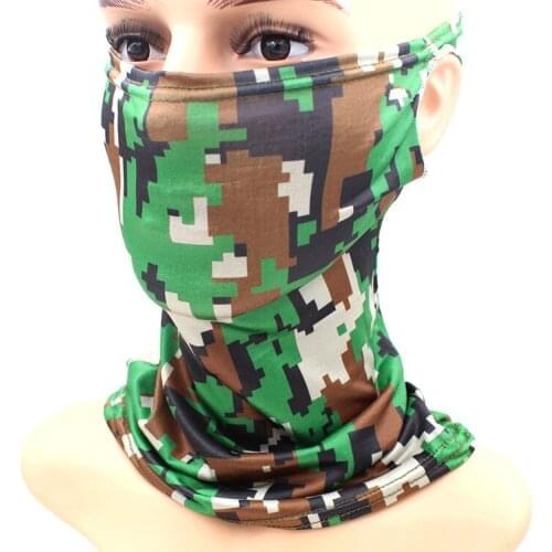 3D customized multi-function camouflage mask with hanging ear type ice silk scarf and neck gaiter and headband
