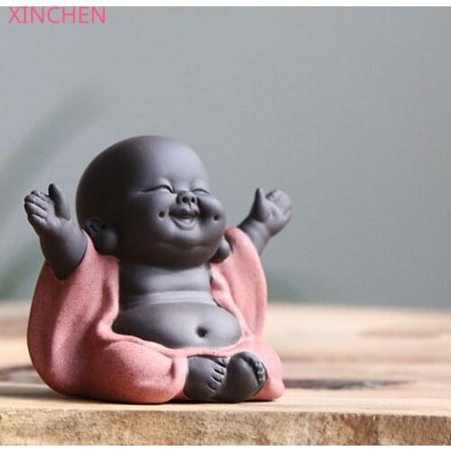 Ceramic Maitreya Buddha Statue Tea Sculpture Hand Carved Figurine Craft Display Ornament Home Tea Ceremony Decoration (Style Hap