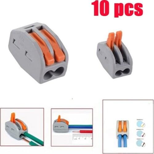 10PCS Quick Reusable Spring Lever Terminal Block Electric 2P Cable Connector Wire Way