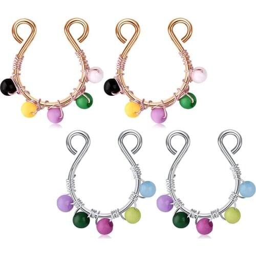 Fake Clip On Rings Surgical Steel Adjustable Non-Pierced Body Piercing Circular Barbell Faux Jewelry 14mm