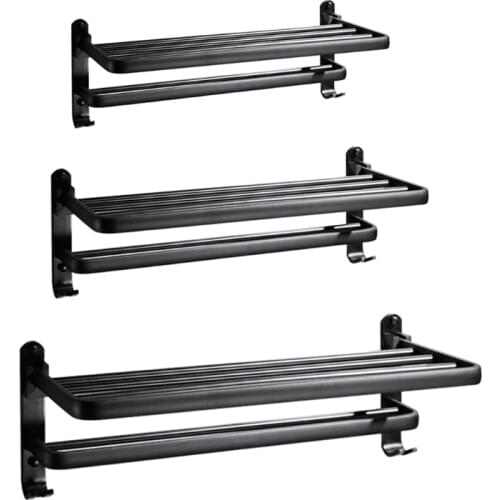 Space Aluminum Black Towel Rack Wall Mounted Folding Towel Holder Storage Shelf 23GB