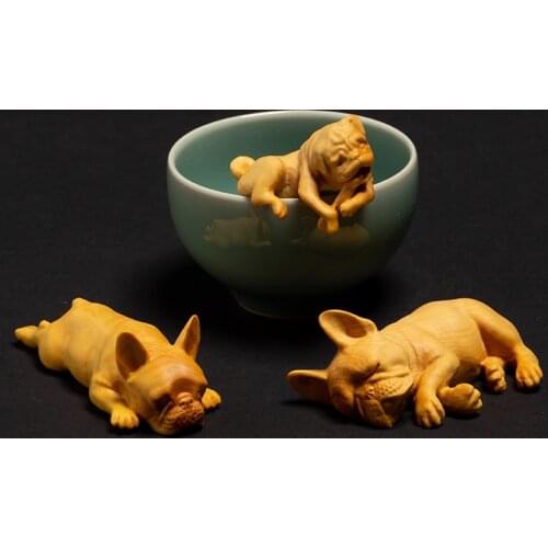Creative Bulldog Mascot Animal Statue Wenwan Carving Crafts Wood Carving Cute Dog Solid Wood Decoration Car Accessories Ornament