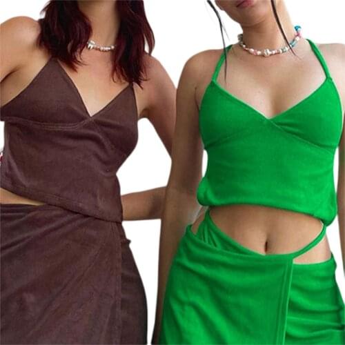 Summer Halter Top Off Shoulder Sexy Brown Women 2021 Strapless Backless Strap Towel Fabric Basic Sleeveless Tank