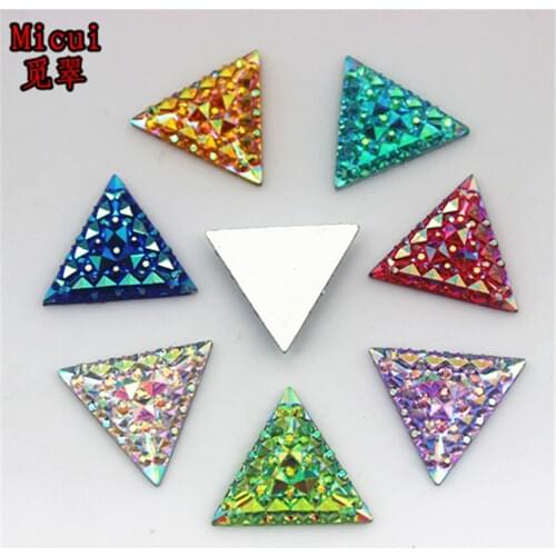 Micui 100PCS 16MM AB Color Tri-angle flatback Resin Rhinestones applique Crystal Stone Beads crafts clothing Accessories SM666