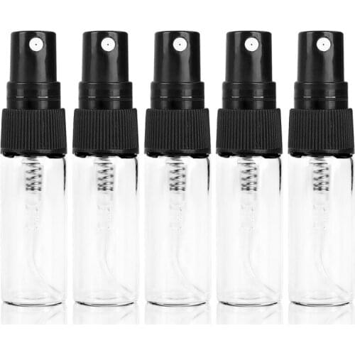 5pc 2/3/5/10ml Refillable Press Pump Glass Spray Bottle Oils Liquid Container Perfume Atomizer Travel Refillable Bottles