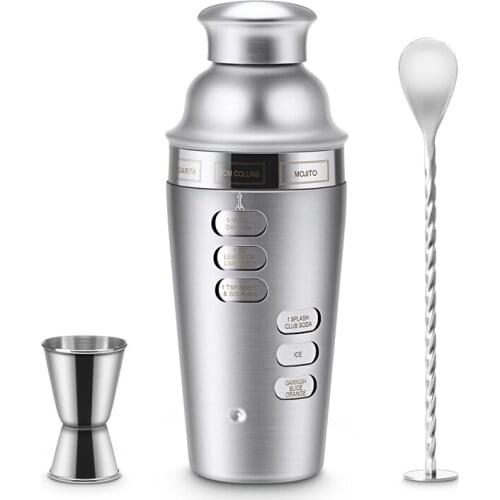 Cocktail Shaker Stainless Steel 24Oz Bar Set Kit 3Pcs Cocktail Shakers with Rotation Recipe Guide,Martini Tool Accessories Built