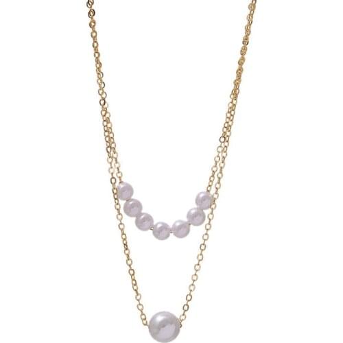 New Small Fresh Double-layer Design Fashion Simple Korean Temperament Net Red Simulation Pearl Clavicle Chain Fashion Womens Ne