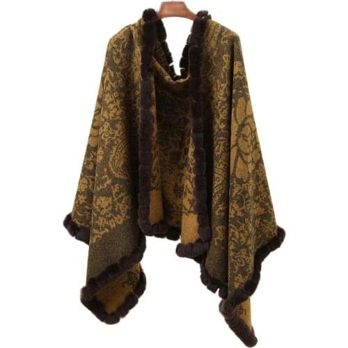 New 2021 Four-Sided Rabbit Wool Jacquard Shawl With Lotus Double-Sided Scarf Blanket