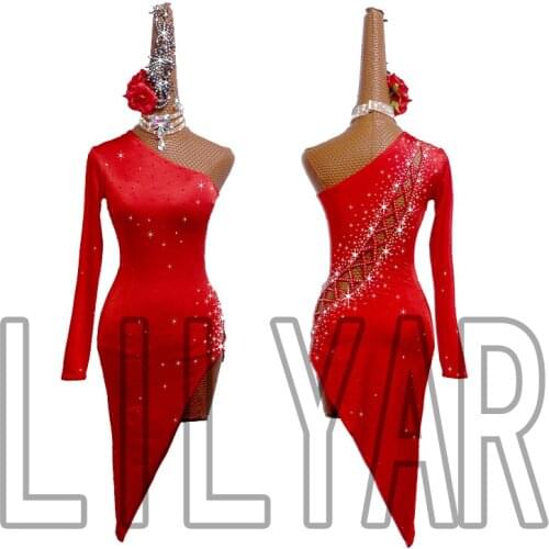 New Latin Dance Dress Competition Dress Costumes Skirt Performing Dress Adult Customize Children Red Matador Skirt Split Skirtes