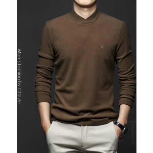 Autumn and winter mens mid-sleeve high-neck long-sleeved T-shirt plus velvet padded warm bottoming shirt with autumn clothes an