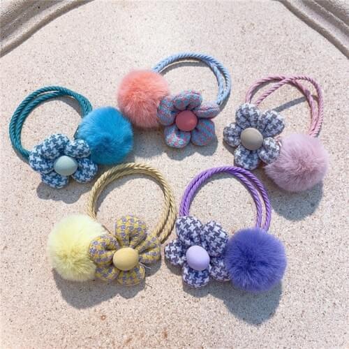Plaid Flower Elastic Hair Bands Girls Hair Rope Plush Hair Accessories Toddlers Kids Birthday Party Hair Styling Tools Headdress