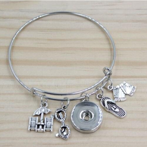 Beach Bracelets Adjustable Bangle Gift Beach Chair Slipper 18mm Liobonar Snap Buttons Charms Bracelets Women Jewelry Pulsera