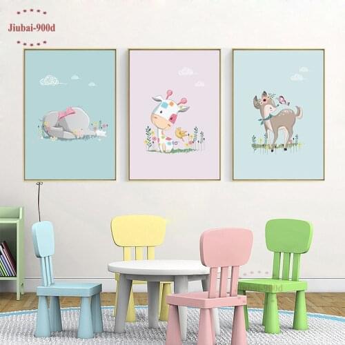 Kids Room Cartoon Poster Decoration Animal Picture Canvas Painting Nursery Wall Art Decorative Animal Print Pictures NUR18