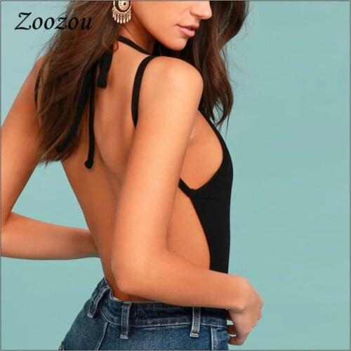 Sexy Black Backless Lace Up Bodysuits Plus Size Sleeveless Slim Bandage Rompers Casual New Wild Bodycon Women Bodysuit Custom