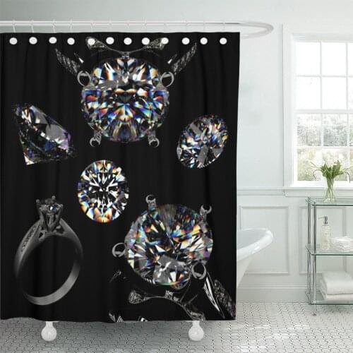 Silver Bling Ring Diamond Jewelry Black Brilliant Carat Celebrate Shower Curtain Waterproof Polyester Fabric 60 x 72 Inches