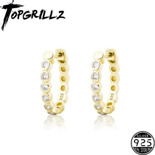 TOPGRILLZ 925 Sterling Silver Iced CZ Earrings Womens Hoop Earrings Fashion Minimalist Jewelry For Gift Party Accessories