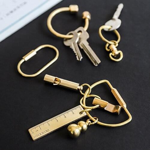 1PC Unique Brass Keychain Portable Whistle Ruler Key Ring Pendant Metal Buckles Jewelry Accessories DIY Craft Tools