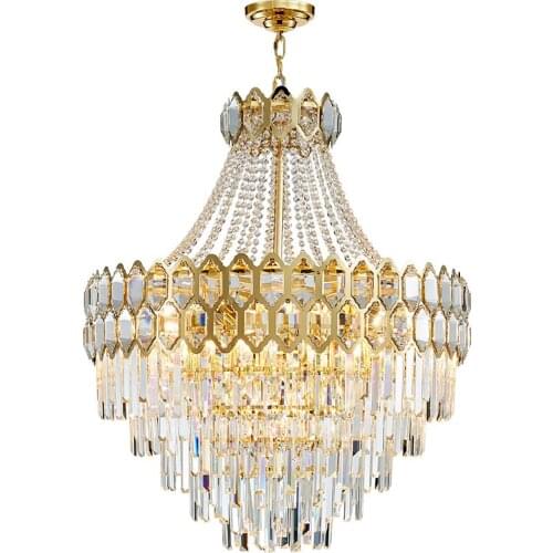 Villa Living Long Chandelier Revolving Duplex Model Room Tall Crystal Post-Modern Light Luxury Lamps