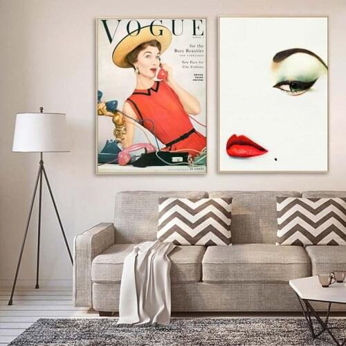 Vintage Fashion Women Wall Art Poster Prints Make Up Red Lips Canvas Painting Modern Minimalism Quote Pictures Living Room Decor