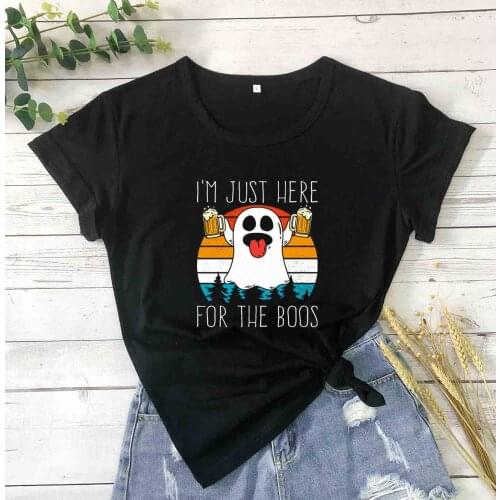 Here for the boos Ghost Funny halloween graphic women fashion pure cotton youngs party street style t shirt horror tees tops