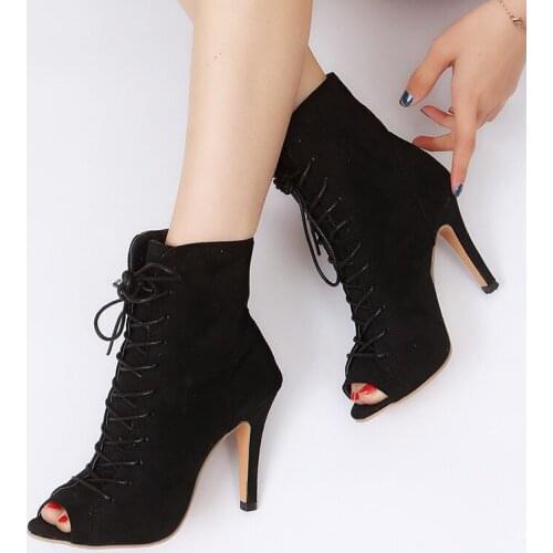 Maogu 2021 Open Toe High Heel Womens Summer Boots Roman Style Autumn Ankle Boots Lace-Up Suede Fashion High Heel Boots 34-43