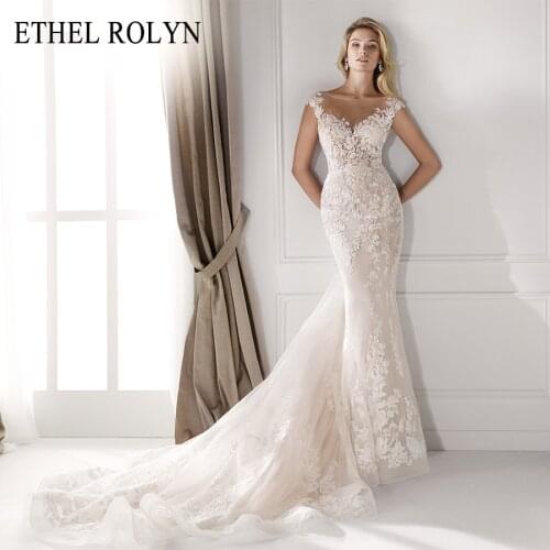 ETHEL ROLYN Romantic Lace Mermaid Wedding Dresses 2021 Backless Beading Appliques Sexy V-neck Wedding Gowns Vestido De Noiva