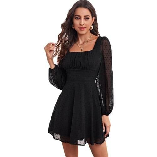 Elegant Long Sleeve Chiffon Mini Dress Spring Autumn Casual Pure Color High Waist A-line Dresses For Women 2021 White Robe Femme