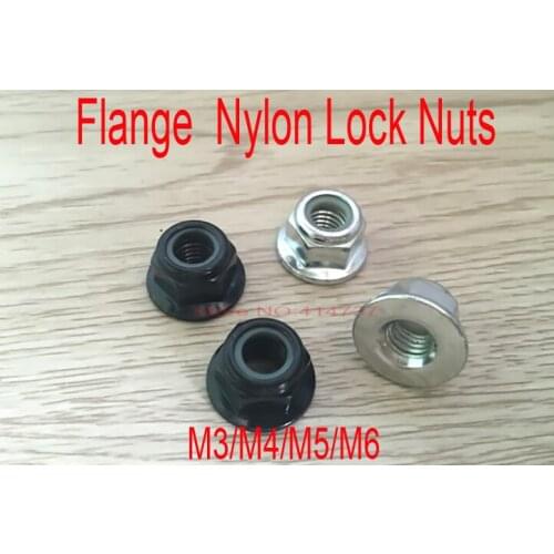 100pcs/lot High Quality Steel With Zinc M3/M4/M5/M6 Flange Nylon Lock Nut