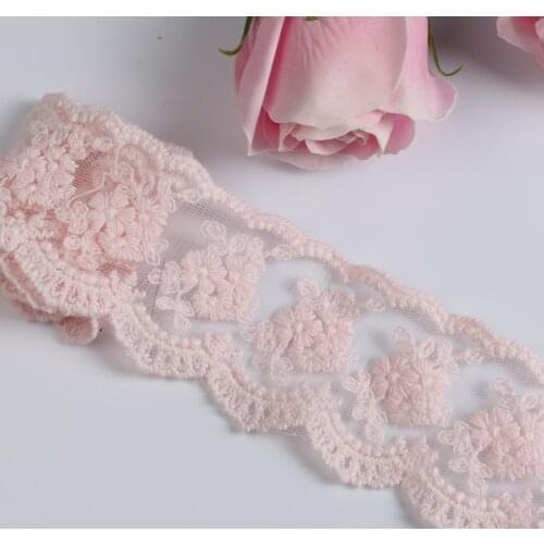 3 Yards Width 4.2cm Pink Mesh Lace Applique Trim 100% Cotton Flower Embroidered Lace Ribbon DIY Crafts Clothing Sewing Fabric