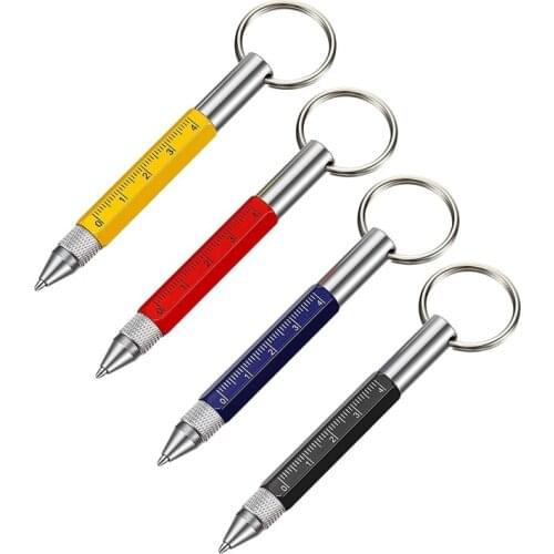 4 Pcs 6 in 1 Multi Tool Tech Tool Pen Key Ring Screwdriver Pen with Ruler Two-Head Ballpoint Pen Refills Metal Tool Pen