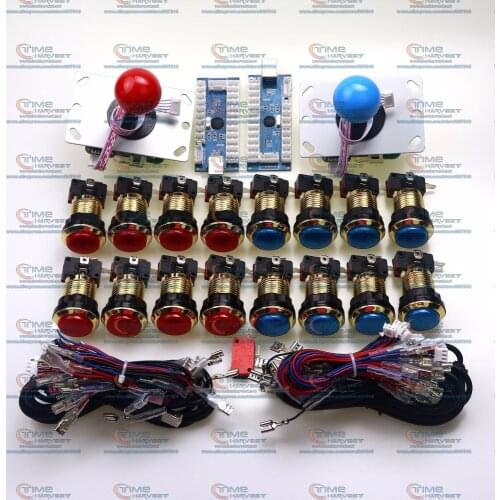 2 Player Arcade Kit with Arcade USB Encoder Board click lighting mode Control Panel MAME Handle Joystick Chrome LED Lamp Button