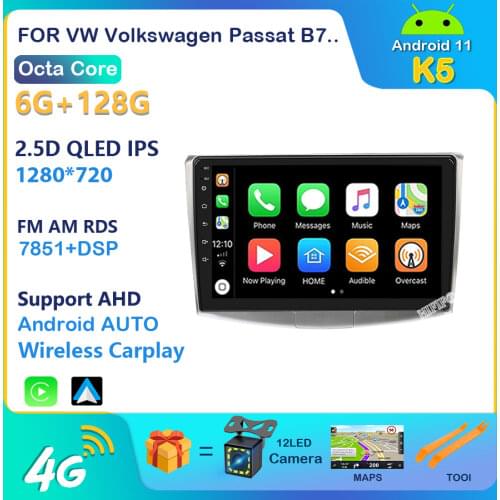 6+128G For VW Passat B7 CC 2010 2011 2012 - 2016 Car Radio Multimedia Video Player Navigation GPS No 2 din 2din DVD Android
