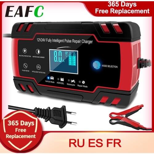 Full Automatic Car Battery Charger 12/24V 8A Pulse Repair LCD Display Smart Fast Charge AGM Deep cycle GEL Lead-Acid Charger