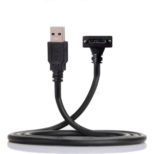 Cablecc 5m 90 Degree Down Angled Micro USB Screw Mount to 3.0 Data Cable for Industrial Camera
