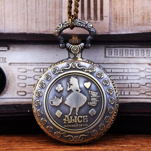 Fob& Pocket Watch Fashion Retro Alice in Wonderland Theme Bronze Quartz Pocket Watches Vintage Fob Watch Unisex Necklace Gift
