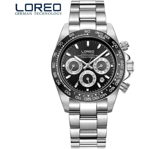 Top Brand LOREO Multifunction Military Mechanical Sport Mens Watch Ceramic Bezel Watches Casual Wristwatch Full Steel Men Clock