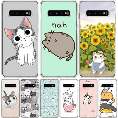 Cartoon Cat Meow Phone Case for Samsung Galaxy S10 S20 Ultra Note 10 9 8 S9 S8 S7 J4 J6 J8 Plus Lite + Popular Cover Capa
